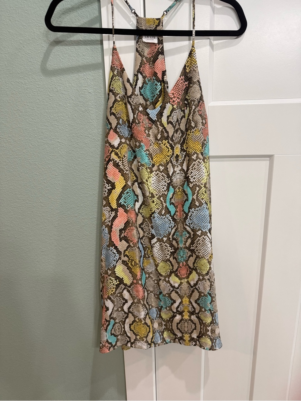 Le Lis Multicolor Snake-Print Slip Dress in Coral, Turquoise & Yellow